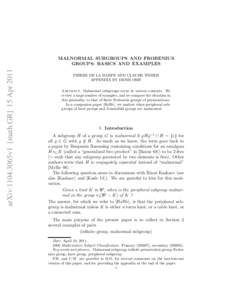 arXiv:1104.3065v1 [math.GR] 15 Apr[removed]MALNORMAL SUBGROUPS AND FROBENIUS