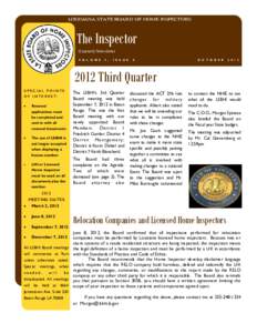 LOUISIANA STATE BOARD OF HOME INSPECTORS  The Inspector Quarterly Newsletter V O L U M E