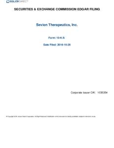 SECURITIES & EXCHANGE COMMISSION EDGAR FILING  Sevion Therapeutics, Inc. Form: 10-K/A Date Filed: 
