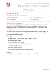 VOILAND COLLEGE OF ENGINEERING AND ARCHITECTURE  Engineering and Technology Management    COURSE SYLLABUS