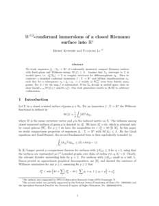 W 2,2-conformal immersions of a closed Riemann surface into Rn Ernst Kuwert and Yuxiang Li ∗†