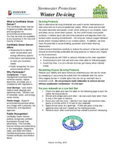 Stormwater Protection:  Winter De-icing What is Certifiably Green Denver? The Certifiably Green Denver