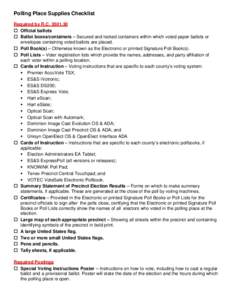 Polling Place Supplies Checklist