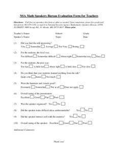 NSA Math Speakers Bureau Evaluation Form for Teachers