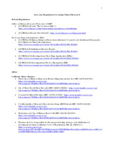 1 Laws and Regulations Governing Clinical Research Federal Regulations: Office of Human Research Protection (OHRP) • 45 CFR Part 46 (aka “The Common Rule”) http://www.hhs.gov/ohrp/humansubjects/guidance/45cfr46.htm