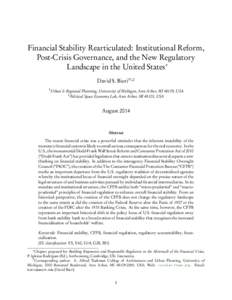 Financial Stability Rearticulated: Institutional Reform, Post-Crisis Governance, and the New Regulatory Landscape in the United States∗ David S. Bieri†1,2 1