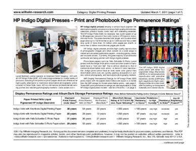 www.wilhelm-research.com  Category: Digital Printing Presses Updated March 7, 2011 (page 1 of 7)