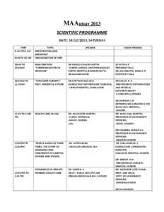MAAutsav 2013 SCIENTIFIC PROGRAMME DATE: [removed], SATURDAY TIME 8 AM TO 9 AM 9AM TO 10 AM