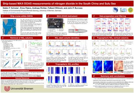 Ship-based MAX-DOAS measurements of nitrogen dioxide in the South China and Sulu Sea Stefan F. Schreier*, Enno Peters, Andreas Richter, Folkard Wittrock, and John P. Burrows Institute of Environmental Physics/Remote Sens