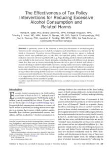 The Effectiveness of Tax Policy Interventions for Reducing Excessive Alcohol Consumption and Related Harms