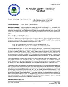EPA-452/F[removed]Air Pollution Cocntrol Technology Fact Sheet  Name of Technology: Paper/Nonwoven Filter