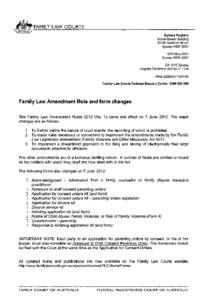 Family Law Amendment Rule and form changes