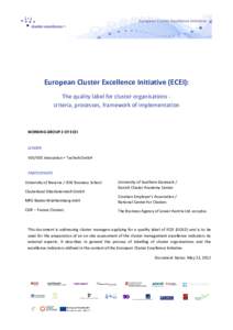 European Cluster Excellence Initiative (ECEI): The quality label for cluster organisations criteria, processes, framework of implementation WORKING GROUP 2 OF ECEI  LEADER