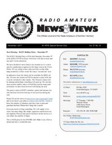 RADIO AMATEUR  The Official Journal of the Radio Amateurs of Northern Vermont December • 2017
