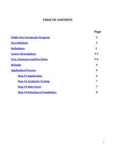 TABLE OF CONTENTS Page Public Fire Paramedic Program 2