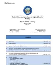 Page 1 of 3 Tuesday, November 22, 2011 Western Interstate Commission for Higher Education (WICHE) Notice of Public Meeting