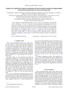 PHYSICAL REVIEW A 90, Absolute rate coefficients for photorecombination and electron-impact ionization of magnesiumlike iron ions from measurements at a heavy-ion storage ring D. Bernhardt,1 A. Becker,2 M.