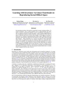 Learning with Invariance via Linear Functionals on Reproducing Kernel Hilbert Space Yee Whye Teh Wee Sun Lee Xinhua Zhang