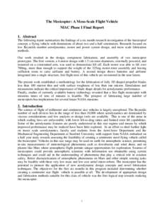 The Mesicopter: A Meso-Scale Flight Vehicle NIAC Phase I Final Report 1. Abstract The following report summarizes the findings of a six month research investigation of the ‘mesicopter’ concept, a flying vehicle with 