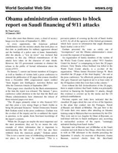 World Socialist Web Site  wsws.org Obama administration continues to block report on Saudi financing of 9/11 attacks