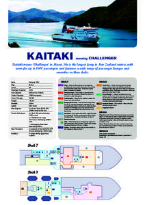 KAITAKI  meaning CHALLENGER Kaitaki means ‘Challenger’ in Maori. She is the largest ferry in New Zealand waters, with room for up to 1600 passengers and features a wide range of passenger lounges and