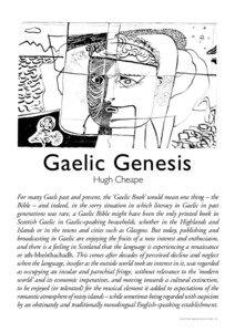 Gaelic Genesis Hugh Cheape For many Gaels past and present, the ‘Gaelic Book’ would mean one thing – the
