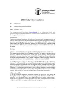 2016 Budget Representation To: HM Treasury  By: