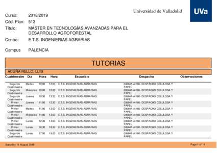 Universidad de Valladolid Curso: Cód. Plan: 513
