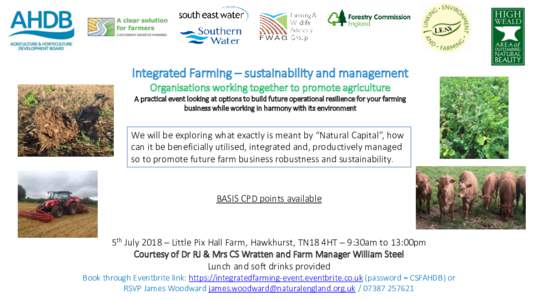 Integrated Farming – sustainability and management Organisations working together to promote agriculture A practical event looking at options to build future operational resilience for your farming business while worki