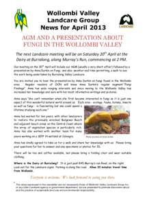 Wollombi Valley Landcare Group News for April 2013    AGM AND A PRESENTATION ABOUT