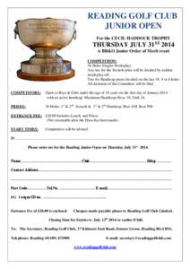 READING GOLF CLUB JUNIOR OPEN For the CECIL HADDOCK TROPHY