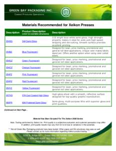 Materials Recommended for Xeikon Presses Description Product Description (click for available structures)