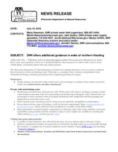NEWS RELEASE Wisconsin Department of Natural Resources DATE:  July 19, 2016