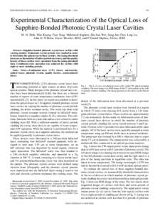 IEEE PHOTONICS TECHNOLOGY LETTERS, VOL. 18, NO. 3, FEBRUARY 1, Experimental Characterization of the Optical Loss of Sapphire-Bonded Photonic Crystal Laser Cavities