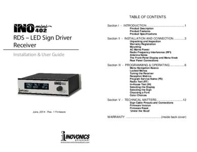 TABLE OF CONTENTS Section I - INTRODUCTION .............................................[removed]RDS – LED Sign Driver