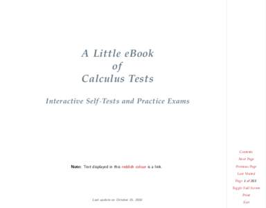 A Little eBook of Calculus Tests Interactive Self -Tests and Practice Exams  Contents