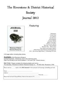 The Riverstone & District Historical Society Journal[removed]Featuring