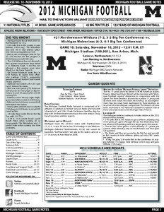 RELEASE NO[removed]NOVEMBER 10, 2012  MICHIGAN FOOTBALL GAME NOTES