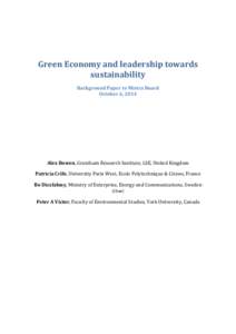 Green Economy and leadership towards sustainability Background Paper to Mistra Board October 6, 2014  Alex Bowen, Grantham Research Institute, LSE, United Kingdom