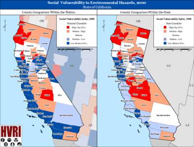 Social Vulnerability to Environmental Hazards, 2000 State of California County Comparison Within the Nation  