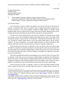 Letter from 244 Concerned Auction Experts on Medicare Competitive Bidding Program[removed]June[removed]President Barack Obama