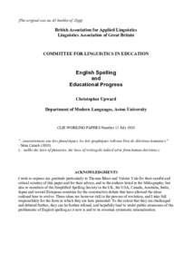 [The original was an A5 booklet of 28pp]  British Association for Applied Linguistics Linguistics Association of Great Britain  COMMITTEE FOR LINGUISTICS IN EDUCATION