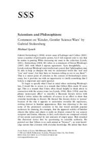 Scientism and Philosophism: Comment on ‘Kinder, Gentler Science Wars’ by Gabriel Stolzenberg