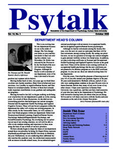 Psytalk Newsletter of the Department of Psychology, Kansas State University Vol. 14, No. 1  October 2006