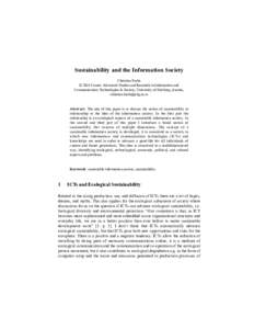 Sustainability and the Information Society Christian Fuchs ICT&S Center: Advanced Studies and Research in Information and Communication Technologies & Society, University of Salzburg, Austria, 