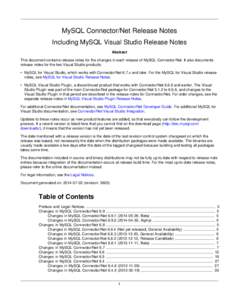 MySQL Connector/Net Release Notes - Including MySQL Visual Studio Release Notes