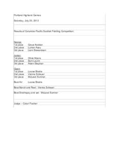 Portland Highland Games Saturday, July 20, 2013 Results of Columbia-Pacific Scottish Fiddling Competition:  Novice: