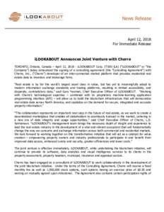 News Release  April 12, 2018 For Immediate Release  iLOOKABOUT Announces Joint Venture with Cherre