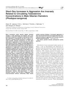 Hormones and Behavior 38, 102–[removed]doi:[removed]hbeh[removed], available online at http://www.idealibrary.com on Short-Day Increases in Aggression Are Inversely Related to Circulating Testosterone Concentrations 