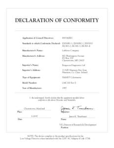 DECLARATION OF CONFORMITY  Application of Council Directives: EEC